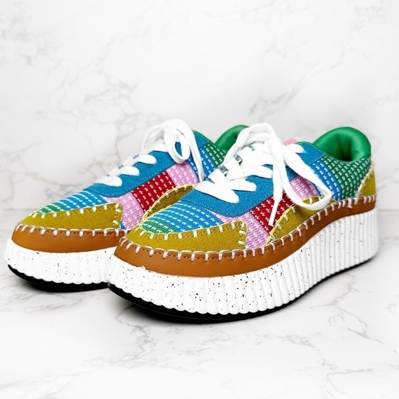 Kaleidoscope Kicks: Multicolor Knitted Patchwork Sneakers - Picture 3 of 9